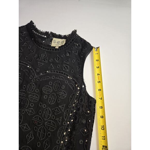 Sea New York Eyelet and Lace Sleeveless Top Black Peplum Style Women’s Size 0 - Picture 10 of 12